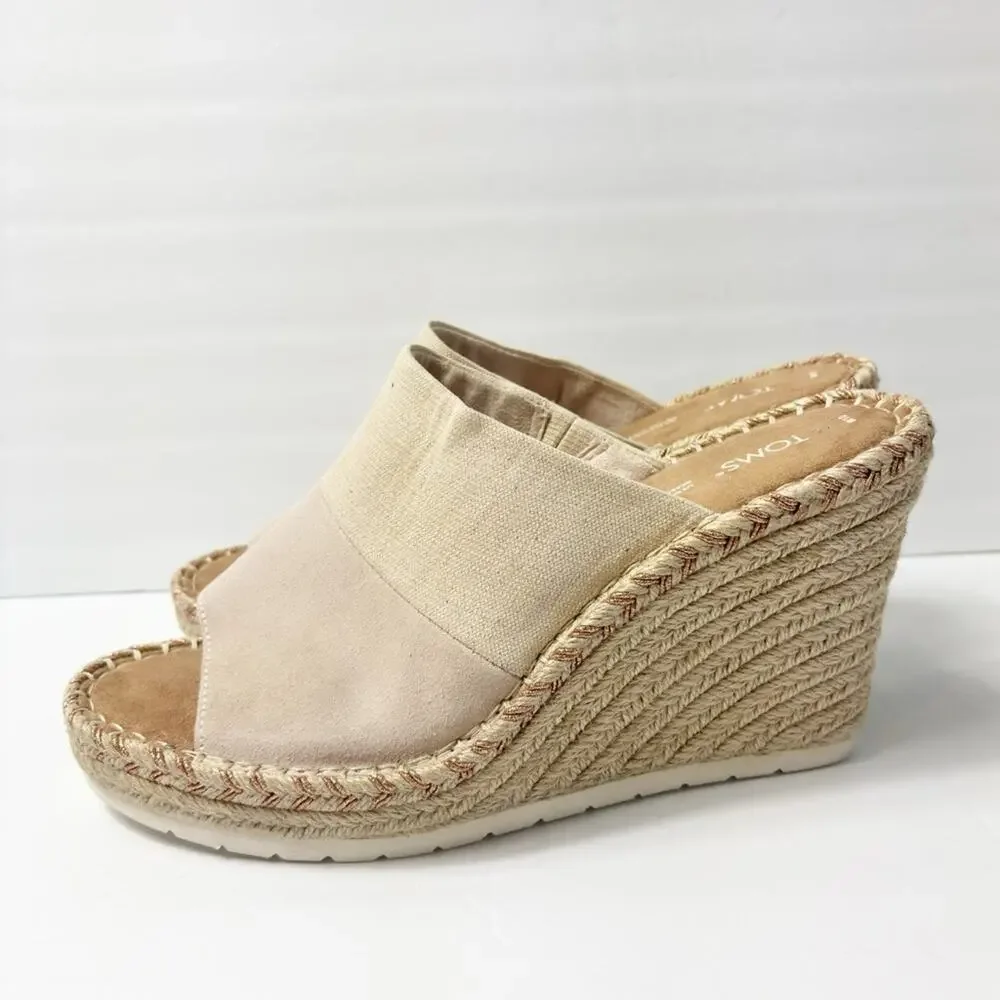 TOMS MONICA MULE SUEDE PLATFORM WOMEN LIGHT PINK WEDGE SANDALS SIZE 10